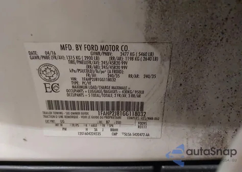 2016 Ford Taurus Limited z USA, uszkodzony, nr VIN 1FAHP2J81GG118032